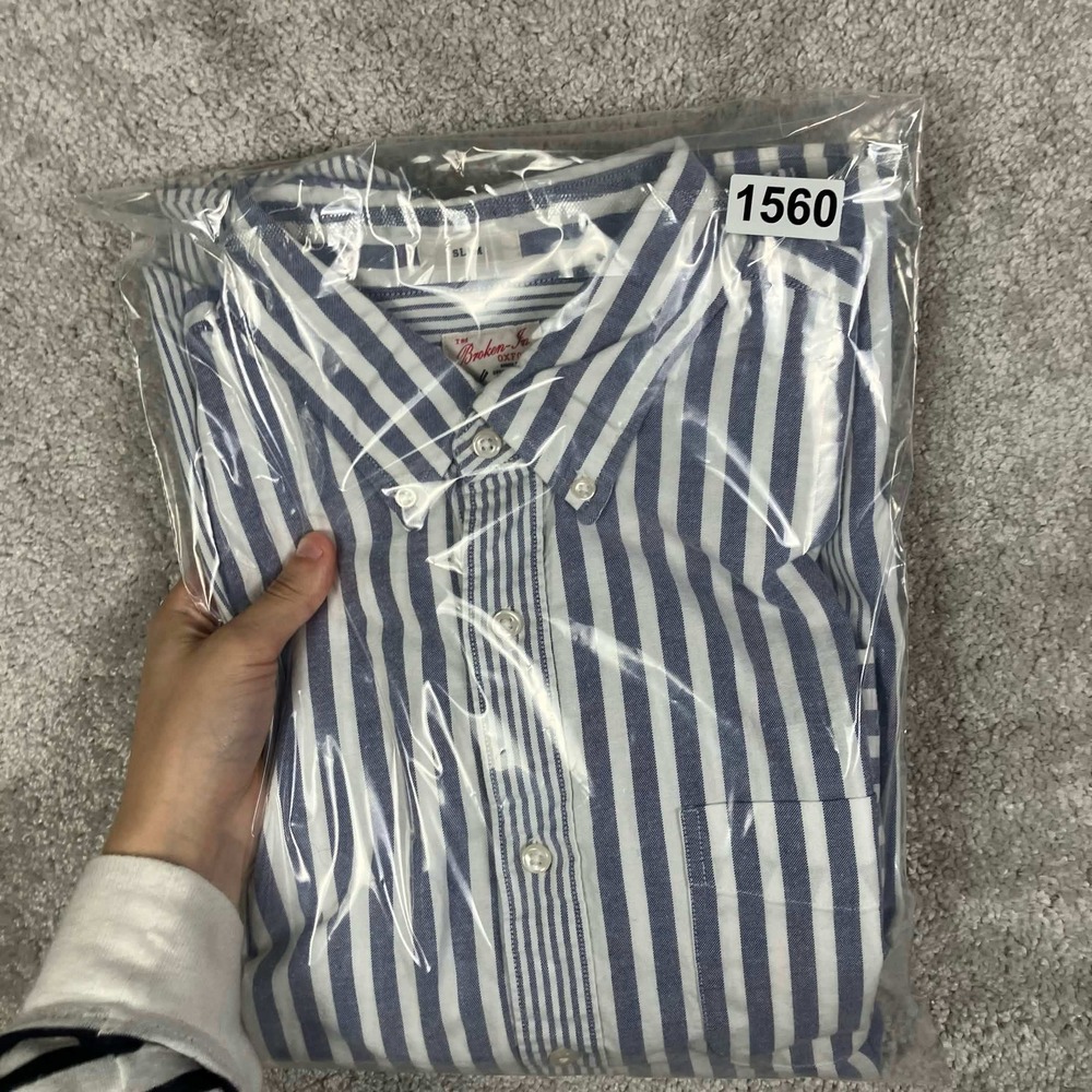 JCrew Broken-In Oxford Shirt Men's Large Blue White Stripe Slim Fit Button Down - Picture 14 of 14